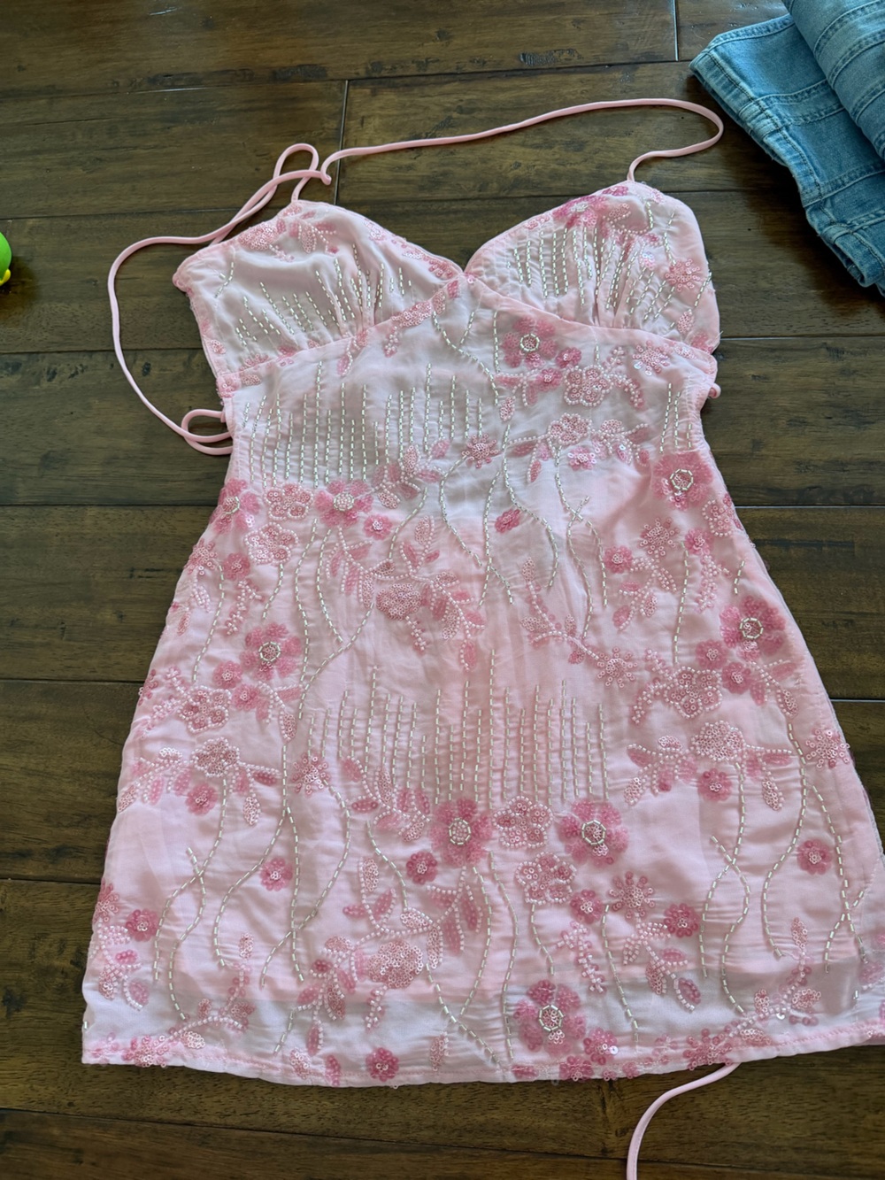 Peppermayo Pink Floral Beaded Mini Dress